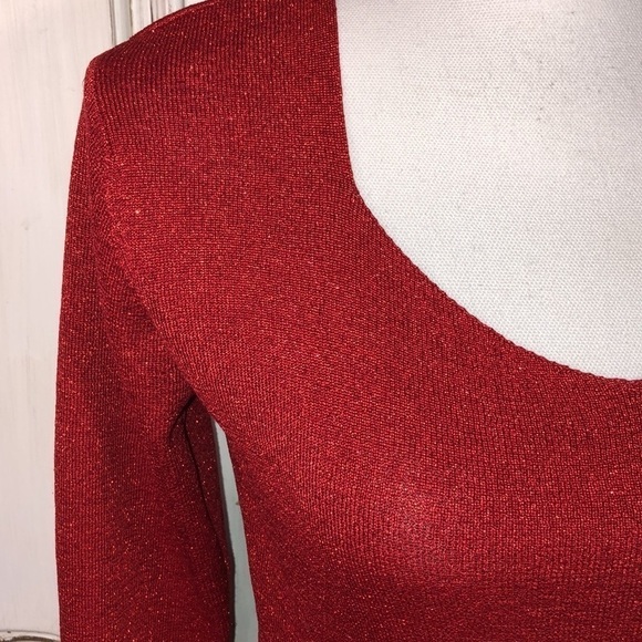 CLIO VINTAGE Silk Metallic Long Sleeve V Neck Lightweight Sweater Size Medium - Picture 2 of 6